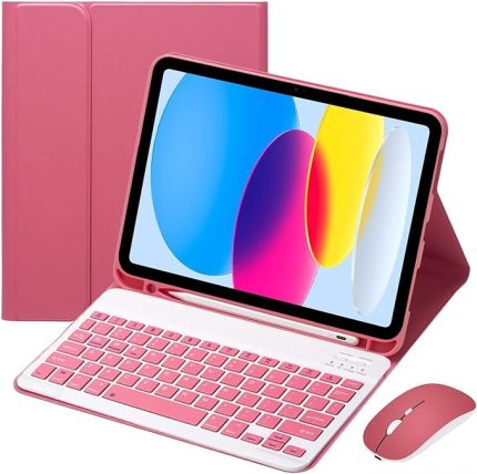 Kılıfı for iPad (A16) 11th Nesil 11 inç 2025/iPad 10th Nesil 10,9 inç 2022, Çıkarılabilir Kablosuz Bluetooth Klavye, Kalemlik ve Fareli Ultra İnce Folio Kılıf (Kırmızı)