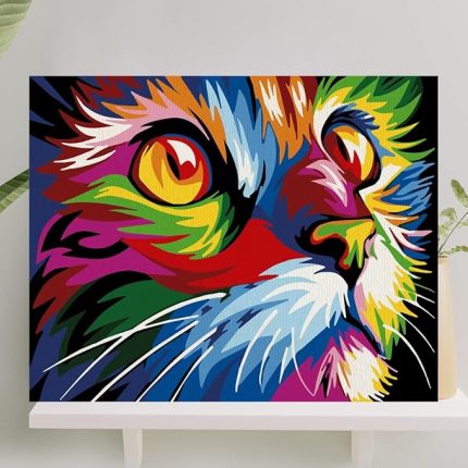 Hobi Sanat Sayılarla Boyama Tuval Seti Fırça Boya Dahil (Çıtalı) 40x50 CM - Renkli Kedi