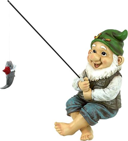 Toscano Ziggy The Fishing Gnome Heykel Bahçe Süsü, Çok Renkli