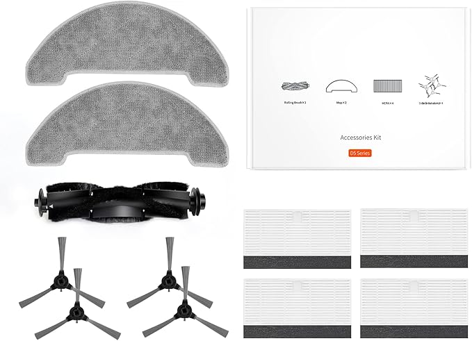 D5s Pro Aksesuar Kiti, 11 Parça (4 Yan fırça + 4 HEPA filtre + 2 Mikrofiber paspas bezi + 1 Rulo fırça)
