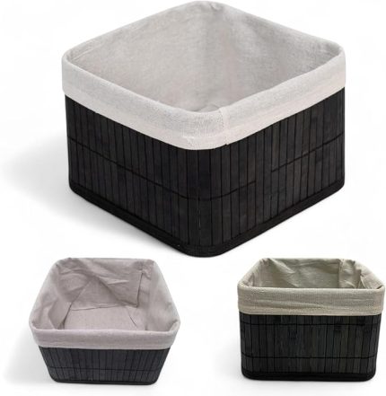 Bambu Çok Amaçlı Saklama Kutusu Düzenleyici Kare Organizer, Dekoratif Bambu Düzenleyici SİYAH (20x20x13cm)