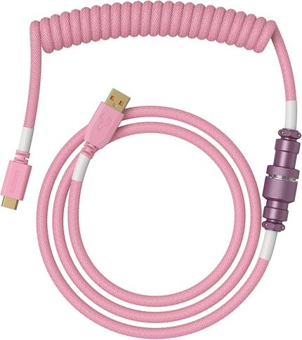 Sarmal Klavye Kablosu - Mekanik Oyun Klavyesi Sarmal Kablo için Sarmal USB C Kablosu Zanaatkâr Örgülü Kablolar - Özel Klavye Kablosu (Piksel Pembe)