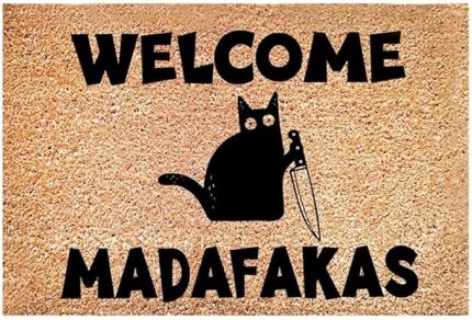 1 adet Dark Cat Welcome Madafakas tam baskılı paspas, ev dekorasyonu, mutfak, banyo, eğlenceli paspas