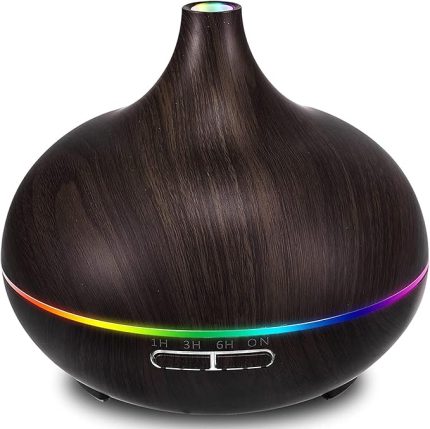 Büyük 500 mL Hava Nemlendirici Ultrasonik Ortam Nemlendirici Oda Nemlendirici Işıklı Buharlı Nemlendirici Ayarlanabilir Zamanlayıcılı Otomatik Kapanma Özelliği Nemlendirici Led Işıklı Buhar Makinesi (Koyu Ahşap)