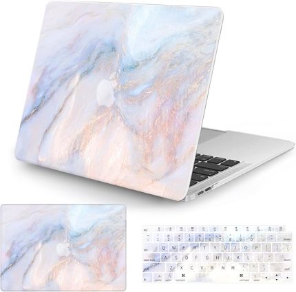 MacBook Pro 13 inç Laptop Kılıfı 2020 Release M1 A2338/A225/A2289 Touch ID ile Uyumlu Kılıf, Mermer Beyaz Desen Tasarımlı Koruyucu Plastik Sert Kabuk Kılıf ve Klavye Kapağı