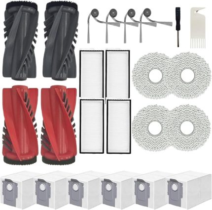 Roborock Qrevo Curv, P20 Pro elektrikli süpürge için 24 adet aksesuar, 2 çift ana fırça, 6 toz torbası, 4 Hepa filtre, 4 silme bezi, 4 yan fırça, 1 fırça, 1 tornavida yedek parça seti