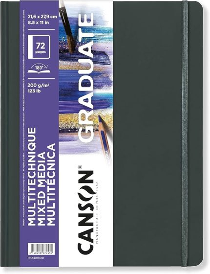 Graduate Mixed Media Paper, Hard Cover Art Journal, 8,5x11 inç, 36 Yaprak — Kolaj, Suluboya, Mürekkep, Kalem, Marker için Sanatçı Kağıdı