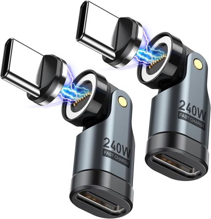 240 W USB C mıknatıslı adaptör, 9 pinli manyetik adaptör (2'li paket), 540° dönme Tip C manyetik adaptör, PD 240 W 5 A hızlı şarj, veri transferi, MacBook Pro/USB-C dizüstü bilgisayar için