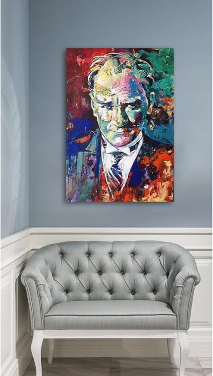 Yağlı Boya Efektli Mustafa Kemal Atatürk Portresi Karizma Soyut Kanvas Tablo Renkli 100 x 70