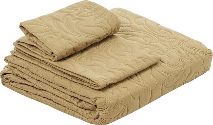 Gala Kendinden Desenli%100 Polyester Yatak Örtüsü Seti, Gold, Çift Kişilik