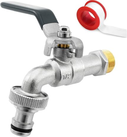 Birinci sınıf 1/2 inç pirinç musluk, paslanmaz ve donmaya karşı dayanıklı + ücretsiz hortum bağlantısı + PTFE bant + e-kitap | bahçe, çamaşır makinesi, yağmur varili için