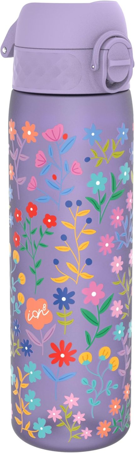İçecek şişesi, 500 ml, sızdırmaz, tek elle açılır, güvenli kilitleme, bulaşık makinesinde yıkanabilir, BPA içermez, taşıma sapı, kolay temizlenir, iklim açısından zararsız, çiçek desenli