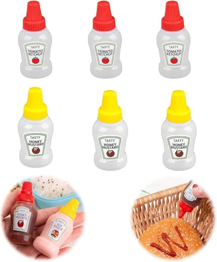 6 adet mini sos şişesi, tekrar kullanılabilir plastik sıkma şişesi, kapaklı taşınabilir sıkma şişesi, sos şişesi, küçük domates, ketçap şişesi, barbekü, sos, çocuk, yetişkinler için