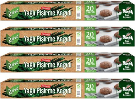 Doğaya Dönüşümlü Kesilmiş Yağlı Pişirme Kağıdı 20 Yaprak 4 Adet