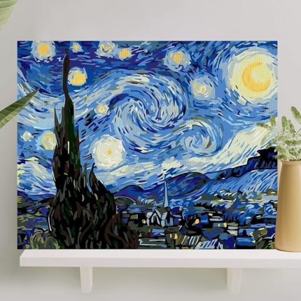 Boyama Tuval Seti Fırça Boya Dahil (Çıtalı) 40x50 CM - Yıldızlı Gece