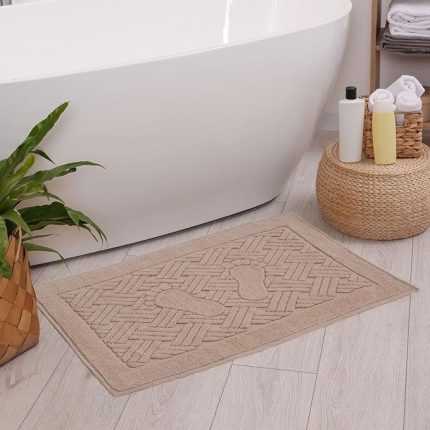 Banyo Zikzak Desenli Ultra Kalın Pamuk Ayak Havlusu 50x70 cm 50x70 Sütlü Kahve
