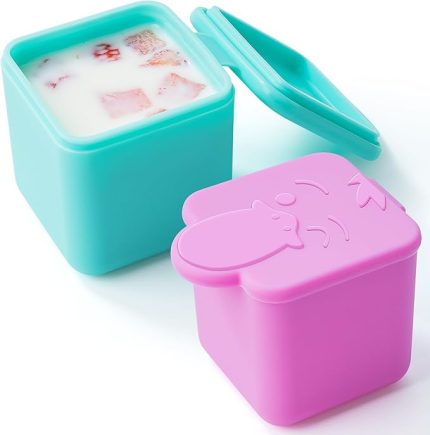 Sızdırmaz Daldırma Kapları, Çoğu Bento Beslenme Kutusuyla Uyumlu, 2x 4 oz Salata Sosu Kabı To Go, Çocuklar için Kapaklı Küçük Silikon Snack Çeşni Kabı (Pembe/Deniz Mavisi)