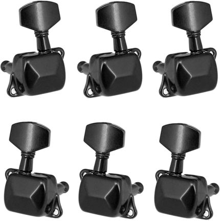 6 adet gitar teli akort mandalları yarı kapalı akort makinesi makine kafaları elektro gitar akustik gitar için tuner (3 sol + 3 sağ, siyah)