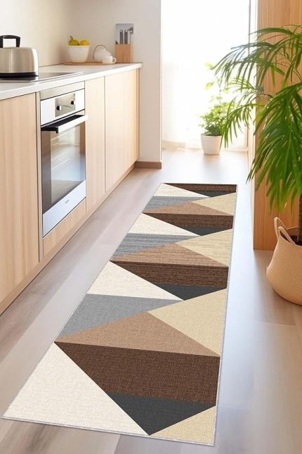 Home Kesme Özel Ölçü Rulo Yolluk Leke Tutmaz Kaymaz Tabanlı Yıkanabilir Mutfak Salon Halısı Ar1333, Bej, 120 X 300