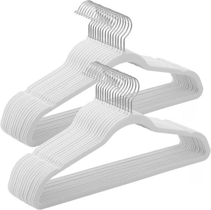 Kadife Elbise Askısı, 30'lu Set, Askı, Ceket Askısı, 41,5 cm Genişliğinde, Elbise Askısı, Ince, 360° Dönebilen Kanca, Mont, Gömlek ve Takım Elbise İçin, Beyaz Crf026W02