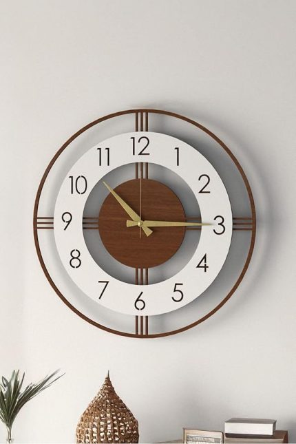 Dekoratif Yeni Modern Mintaka Ahşap Duvar Saati 48cm Kahverengi 48 x 48