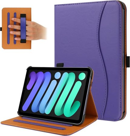 iPad Mini 6. Nesil Kılıf 8,3 inç 2021, Premium PU Deri Folyo Stand Akıllı Koruyucu Kapak, Çoklu Görüş Açıları ve Otomatik Uyanma ve Uyku Fonksiyonu iPad Mini 6. Nesil (Mor) için