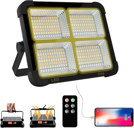 şantiye projektörü, akü, 100 W LED çalışma lambası, pil, 336 LED solar panel, 4 ışık modu, harici pil, 16500 mAh şarj edilebilir, kamp, iş, balıkçılık için Powerbank