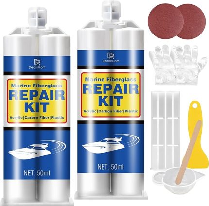 elyaf onarım seti, fayans onarım seti – 100 ml su geçirmez jelcoat onarım seti, tekne, yat, akrilik, seramik lavabo onarım seti, çiziklerin, deliklerin ve çatlakların onarımı için