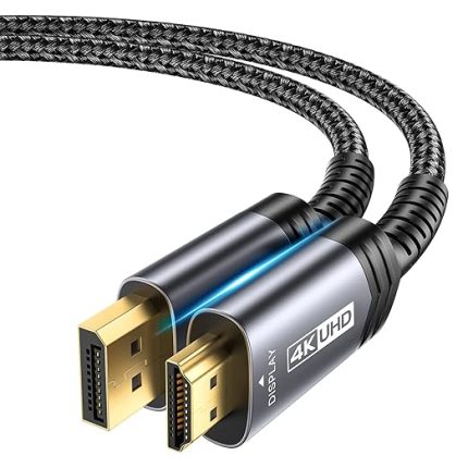4K DisplayPort - HDMI Kablosu 2M, 2K @120Hz, 4K @30Hz Tek Yönlü [Altın Kaplama, Örgülü, Alüminyum Kasa] DP Bilgisayardan HDMI Monitöre Lenovo, HP, Dell, AMD, NVIDIA için Uyumlu