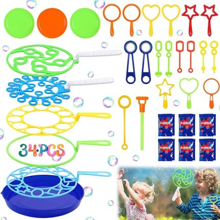 için 34 adet sabun köpüğü seti, büyük sabun köpüğü çubukları, dev sabun baloncukları, çocuklar için baloncuk, sihirli değnek ayarı, dış mekan çocuk doğum günü baloncukları için baloncuk yapma