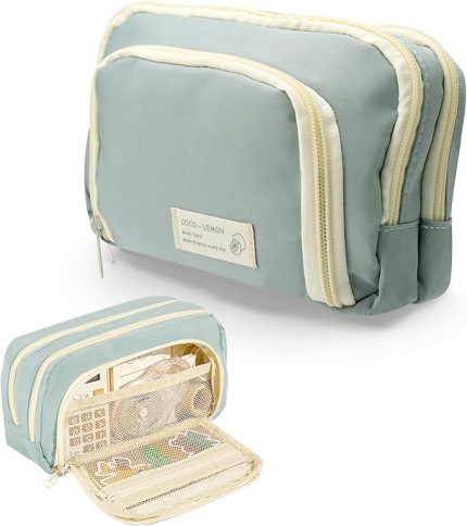 Mavi kalem kutusu, Aesthetic kalem kutusu, 3 bölmeli, büyük kapasiteli, kalem kutusu, kız ve erkek çocuk, genç, yetişkin çantası, okul çantası, okul, ofis için, Mavi, 3 bölmeli kalem kutusu