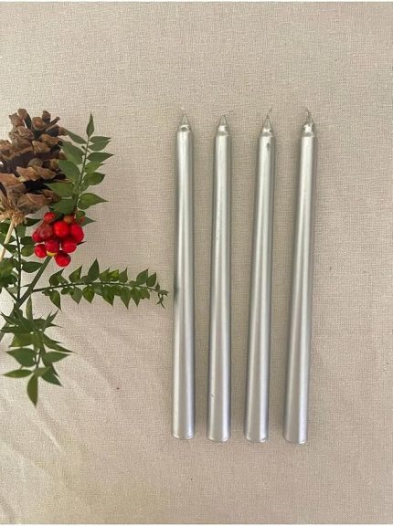 Ofisi 4lü Sedefli Gri Renkli Şamdan Mumu