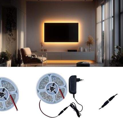 Şerit Led 3 Metre Amber - İç Mekan Tak Çalıştır Adaptör Dahil 12v IP20 Yeni Nesil Yüksek Lümen, Tezgah, Dolap, Mutfak, Ayna Aydınlatma için