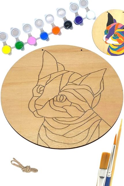 inside Renkli Kedi Ahşap Boyama Tuval Seti Hediye Hobi Kiti 20 Cm