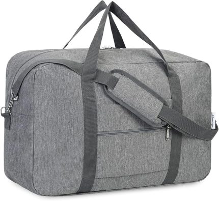 United Airlines için Katlanabilir Taşıma Çantası 22x14x9 Seyahat Duffel Çantası Paketlenebilir Bagaj Duffle Kadınlar ve Erkekler için 40L, Gri (Omuz Askısı), 30L