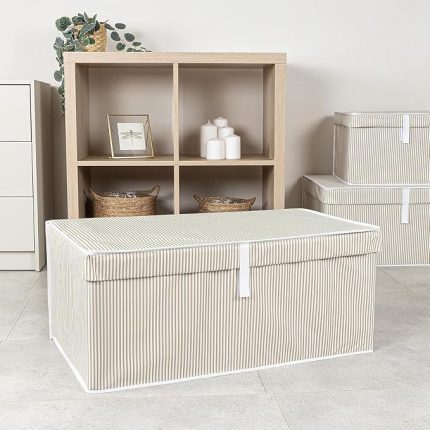 Home Çok Amaçlı Kapaklı Sandık Tipi Hurç Organizer – Büyük Boy Saklama Kutusu – Dolap İçi, Yatak Altı ve Baza Altı İçin Sert ve Dayanıklı Depolama Çözümü – Katlanabilir (Krem, 70x40x30 Cm)