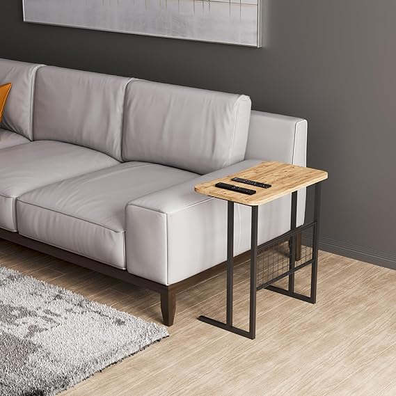 Metal Ayaklı Laptop Sehpası Koltuk Sehpası Kahvaltı Masası Çalışma Sehpası - Atlantik Çam Desenli - Görsel 4