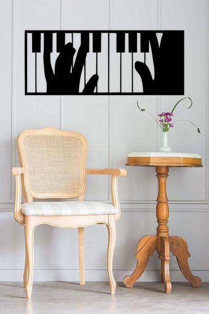Piano Duvar Dekoru-Süsü, Ahşap Dekoratif Tablo Siyah 20 x 48 UNTNM357