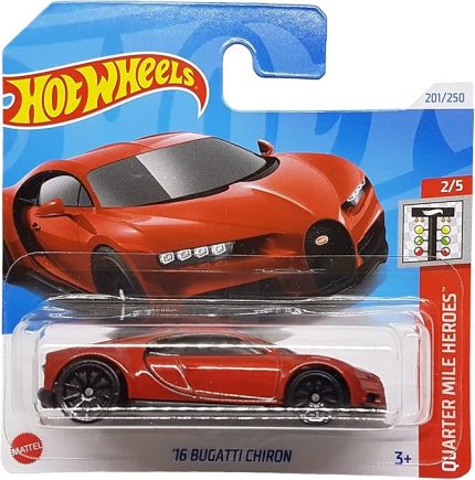Wheels '16 Bugatti Chiron Quarter Miles Heroes 2/5 (201/250) HTB88 Kırmızı 2024 + Koruyucu Kısa Kart Frikimonkey