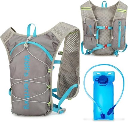 ve erkekler için koşu yeleği, koşu yeleği, 2 l içecek şişeli, koşu yeleği, reflektörlü içecek sırt çantası, cep telefonu tutuculu, koşu, bisiklet, patika, maraton için hidrasyon paketi