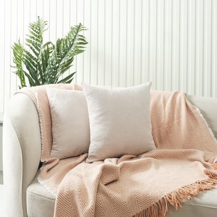 Ölçü Seçenekli 2'li Kırlent Kılıfı Dekoratif Düz Sade Kadife Dokulu Punch Yapılabilir 45x45 cm Ekru