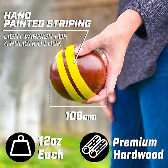 100 mm Ahşap Bocce Seti, 8 Premium 12 oz Ahşap Toplar, Pallino, Kasa ve Ölçüm Halatı - Görsel 3