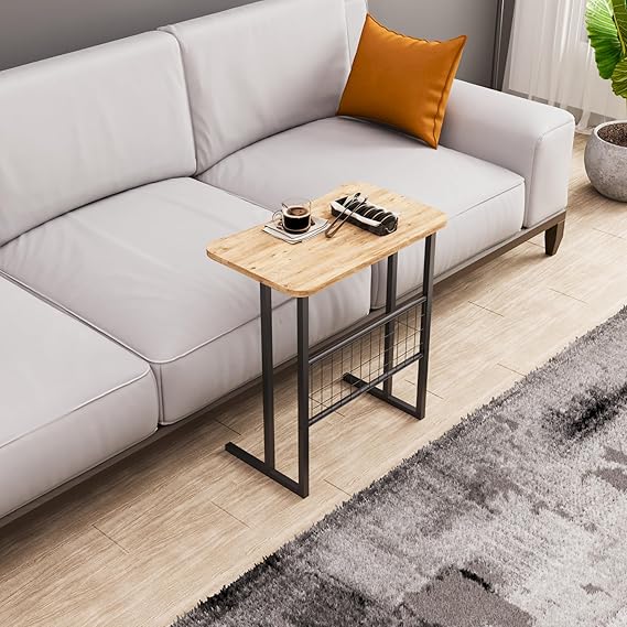 Metal Ayaklı Laptop Sehpası Koltuk Sehpası Kahvaltı Masası Çalışma Sehpası - Atlantik Çam Desenli - Görsel 3