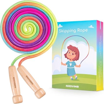 Atlama İpi çocuklar, 8,2FT Çocuk Atlama İpi Ayarlanabilir Ahşap Sap 7 Renk Gökkuşağı Atlama İpi Erkek ve Kız Çocuk Dış Mekan Egzersiz ve Oyun için, Doğum Günü Çocuk Günü Noel için İdeal
