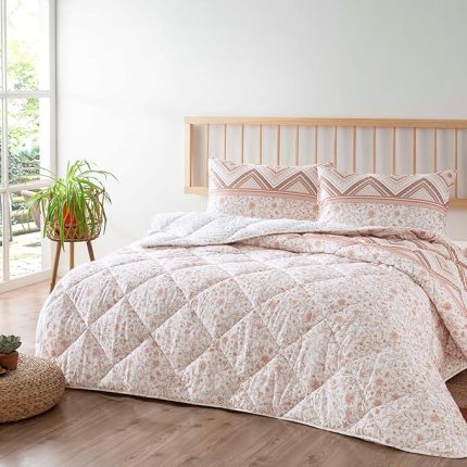 Siena Çiçek Desenli%100 Pamuk Yorgan Seti, Pembe, Çift Kişilik (Yorgan: 195x215 cm/Çarşaf: 240x260 cm / 2 Adet Yastık Kılıfı: 50x70 cm / 2 Adet Dolgulu Yastık: 50x70 cm)
