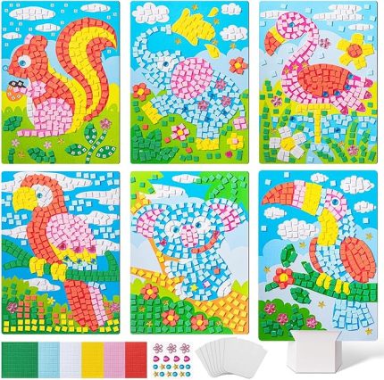 Çocuklar için 6 adet ilkbahar mozaik el işi seti, mozaik çıkartma seti, kız ve erkek çocukları için, kendinden yapışkanlı yaratıcı set, çocuk doğum günü hediyesi, parti, meşgul (güzel)