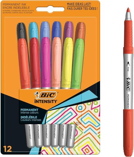 Intensity Marking Colour Permanent Kalıcı Markör, 12'li Blister, 12 Canlı Renk, Kapağı 1 Ay Açık Kalsa da Kurumayan Mürekkep