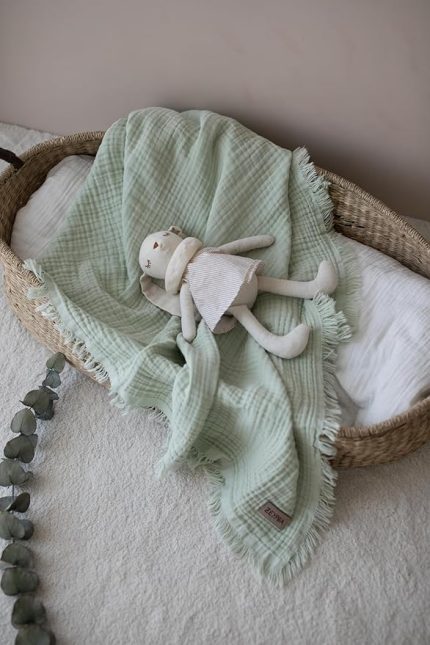 Su Yeşil 4 Katlı Müslin Bebek Ve Çocuk Battaniyesi%100Pamuk Baby Muslin Blanket