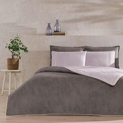 Riven Renkli Klişe Pamuk Nevresim Takımı, Gri, Çift Kişilik