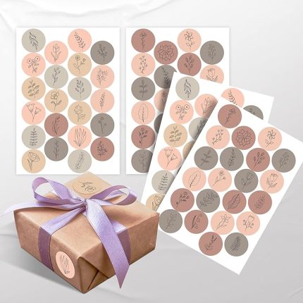 Paketleme Çıkartmaları - Hediye Paketleri İçin Renkli Sticker - 88 Adet 3.4 cm Çapında - Çiçekli Seri Yuvarlak Paketleme Etiketleri